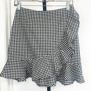 Justalwart Ruffled Mini Skirt Preppy Academia- Black White Gingham Plaid, Size M